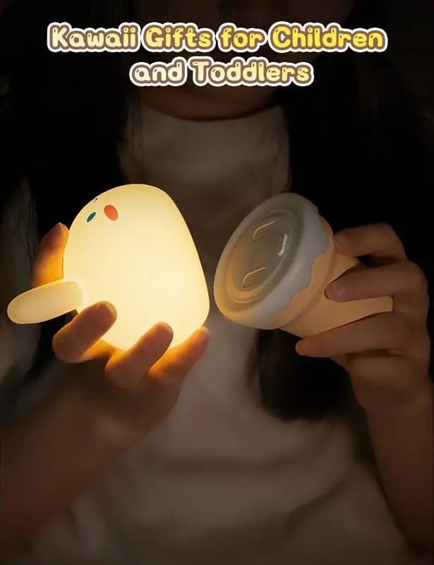 LOHAS  Rechargeable RGB 7-Colors Silicone Night Lights Pat Control Nightlight Ice Cream Bunny Night Lights for Kids Baby Gift
