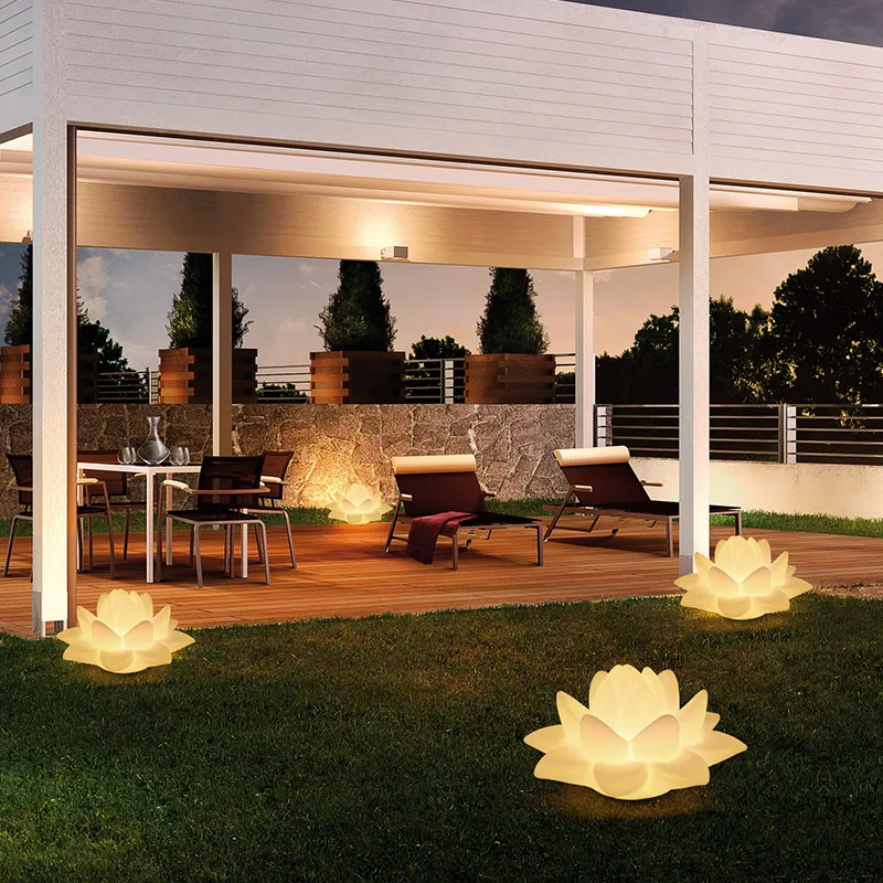 Custom Artificial Lotus Flower PE Plastic Cordless Remote Control LED Table Lamp