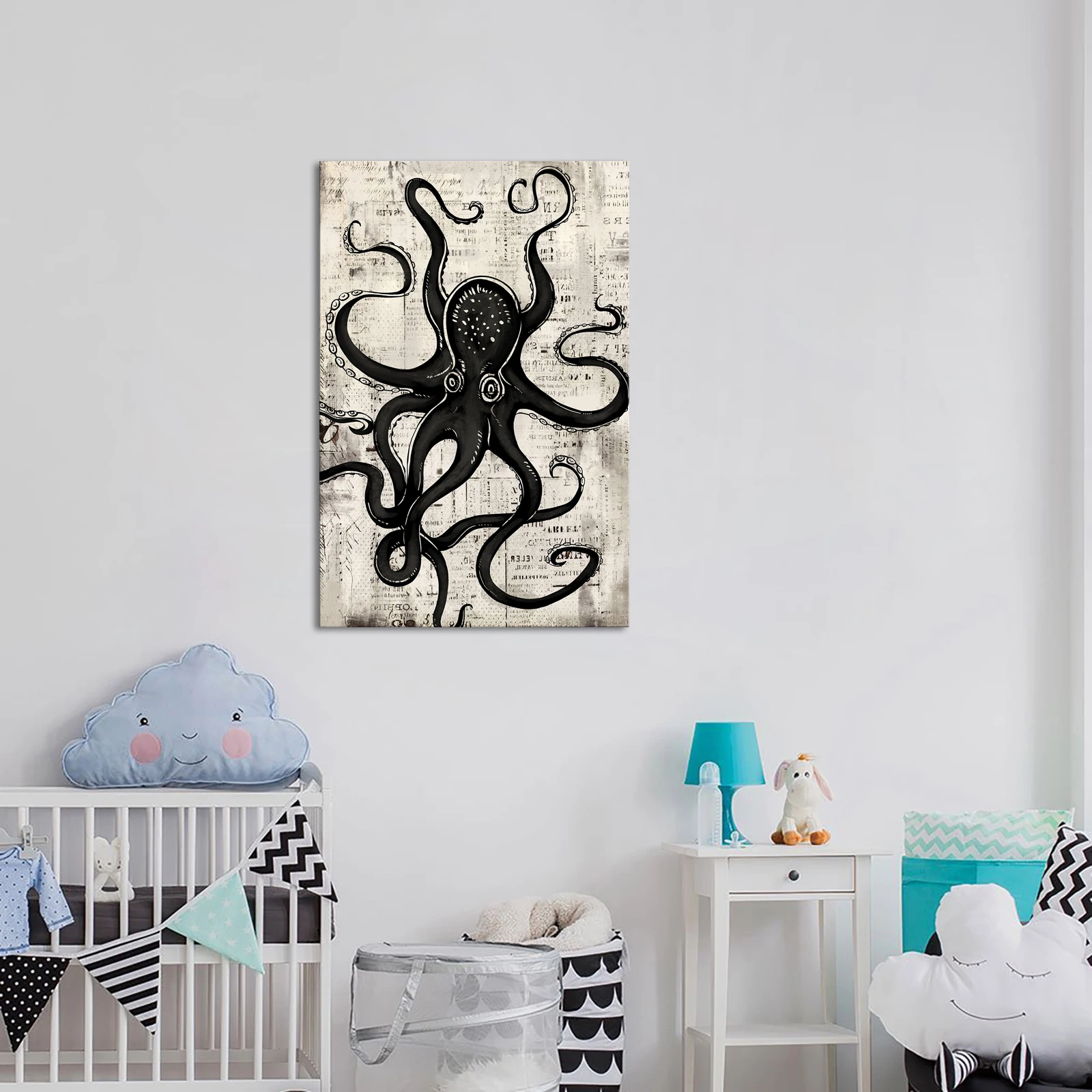 Factory Wholesale Abstract Black Sea Animal Octopus Painting Printed Canvas Wall Art for Living Room Wall Decor
