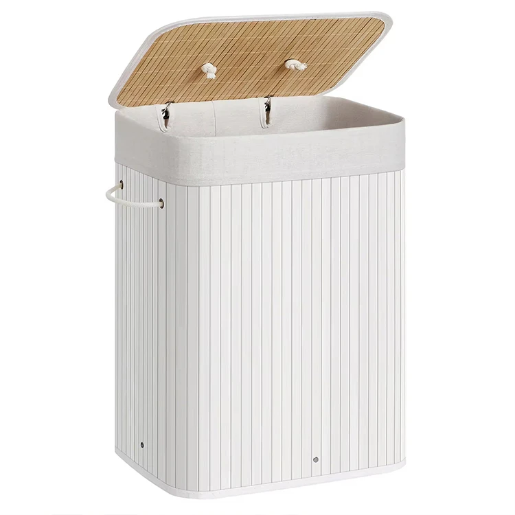 Custom Wholesale Bamboo Storage Clothes Folding Laundry Basket With Lid Home Storage Laundry Basket