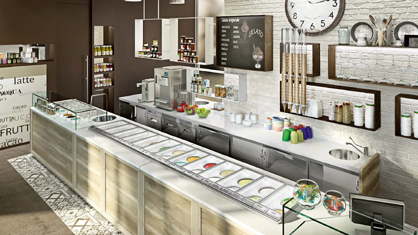 Prosky Barrel Freezer Pozzetti Gelato Case For Classic Italian Gelato