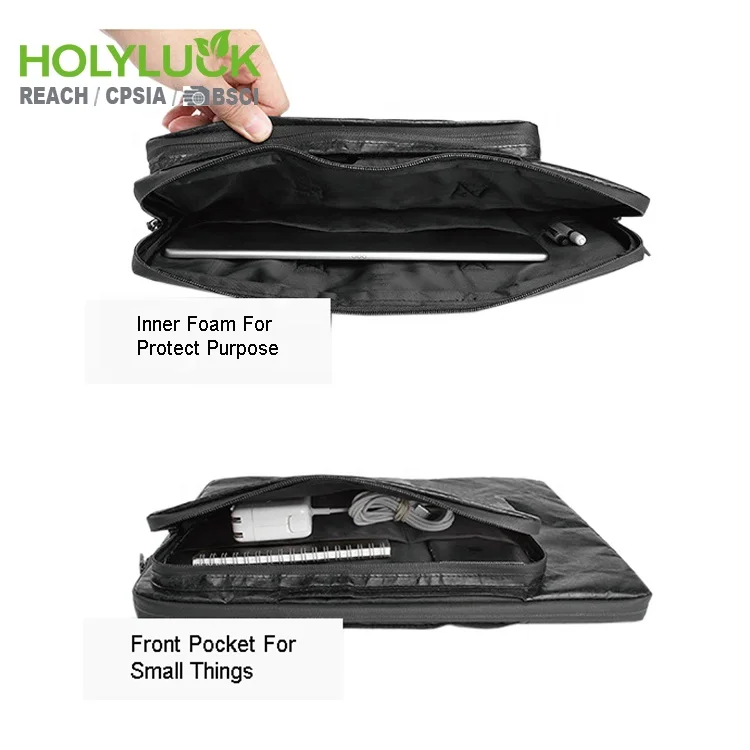 Customized 14 inch waterproof tote bag zipper dupont tyvek paper laptop travel bag with sleeve