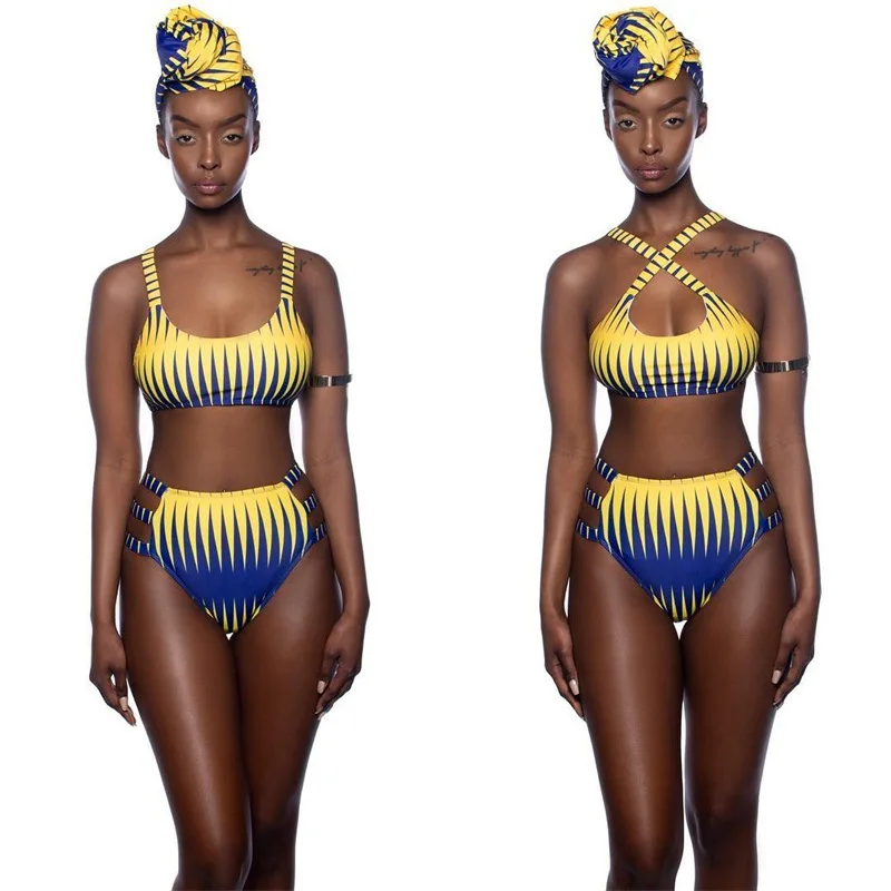 Low Minimum Order  African Print  3 Piece Swimwear Bikini Cover Up