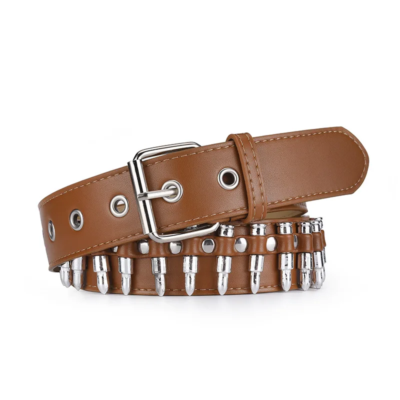 New Wide Pu Leather belt with bullet for decoration
