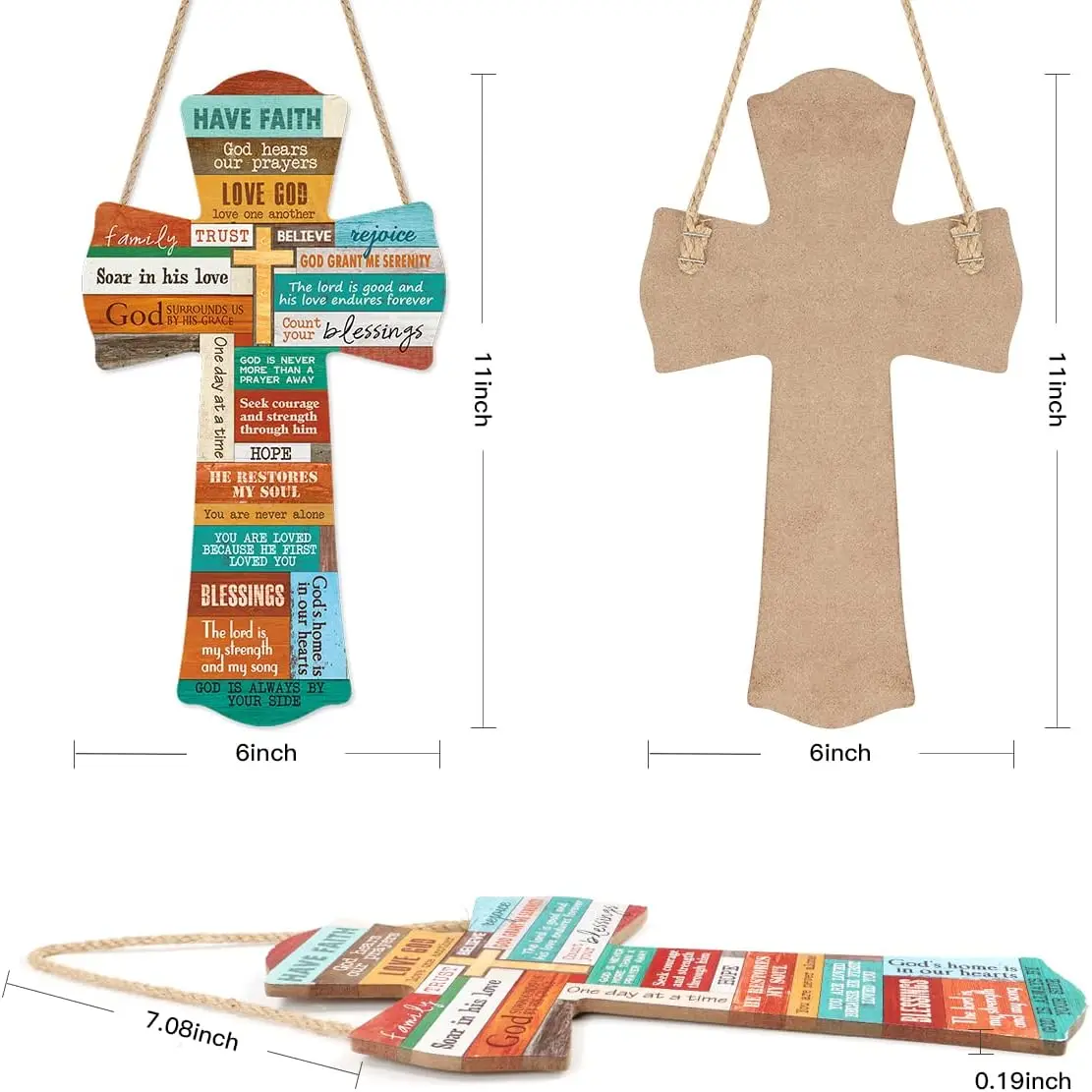 Cross Wood Hanging Wall Sign Plaque Christian Bible Verse Colorful Inspirational Scripture Quote Art Front Door Farmhouse Home