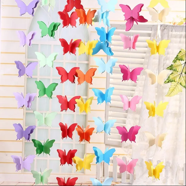 DAMAI 3D Colorful Butterfly Banner for Christmas Party Decorations Wedding Baby Shower Home Decor with Hanging Garland