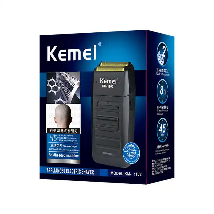 KEMEI 1102 Rechargeable Cordless Electric Shaver for Men Twin Blade Reciprocating Beard Razors Face Care Multifunction Trimmer
