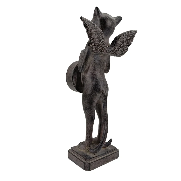 New Design 2021 Polyresin Cat Figurine Statues with Retro Clock Tabletop for Home Decoration