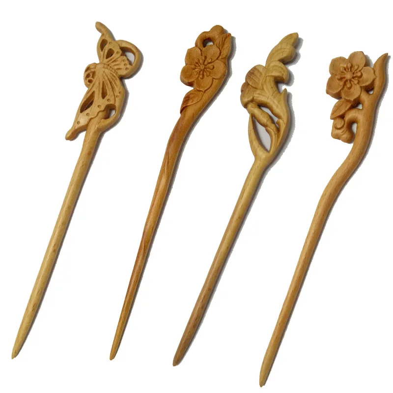 Wooden Hair Sticks Retro Wooden Hairpin Chinese Vintage Hair Handmade Carved for Women Bun Chignon Holder Accessories