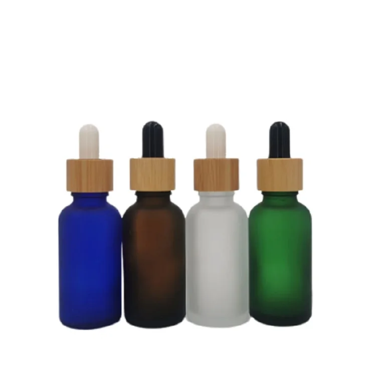 5ml 10ml 15ml 20ml 30ml 50ml 100ml 1oz  Empty Cosmetics Aroma Essential Oil Vial Bamboo Wood Collar Frosted Glass Dropper Bottle