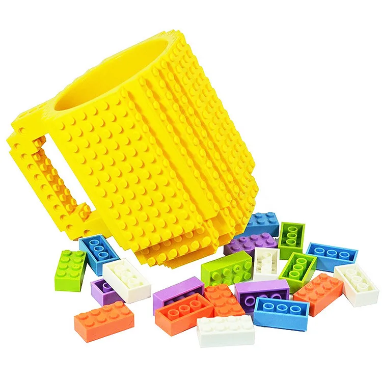 Feiyou hot selling 350ML Cylinder shape Creative Lego Brick Mug Eco-friendly Material DIY Building Blocks plastic Coffee Cup mug