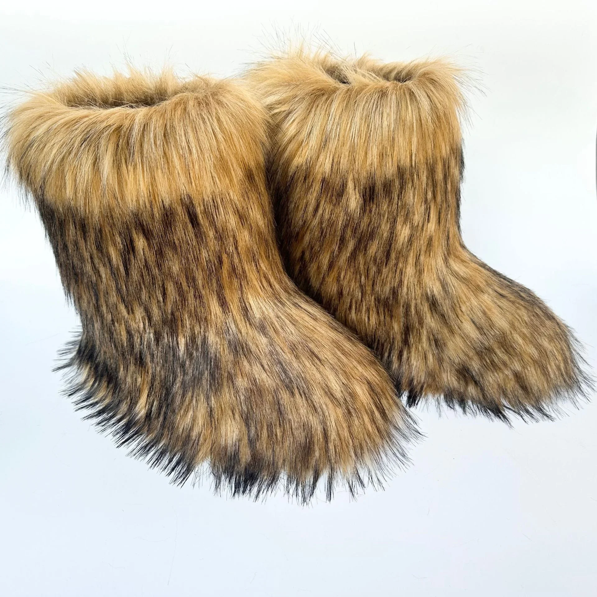 Cute Imitation Thickened Mid Length Fur Boots Knee Socks Closure Winter Snow Boots
