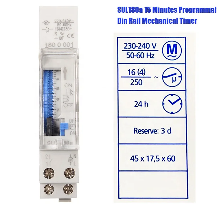 SUL180a 220V 16A Mechanical Staircase Timer Switch With Battery 24 Hour Timer Switch