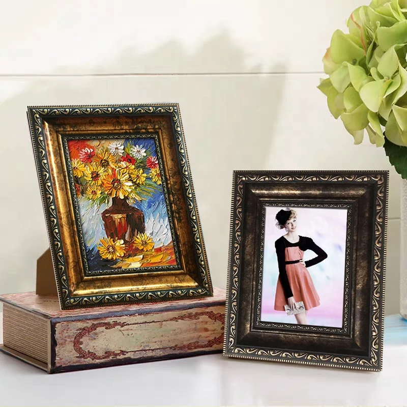 8*10' Baroque retro design style wood golden silver color table Plastic photo frame