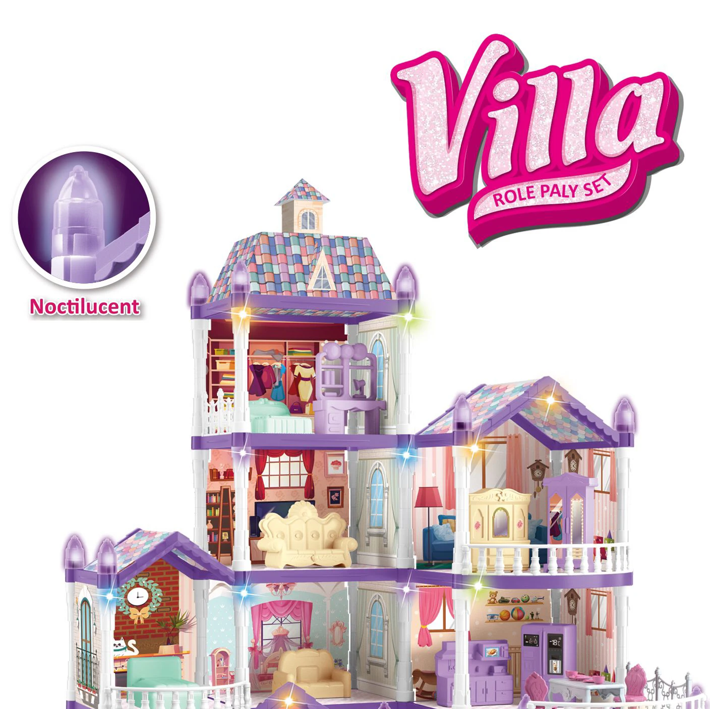 New releases dollhouse 275PCS DIY house &doll toy with noctilucent villa toy