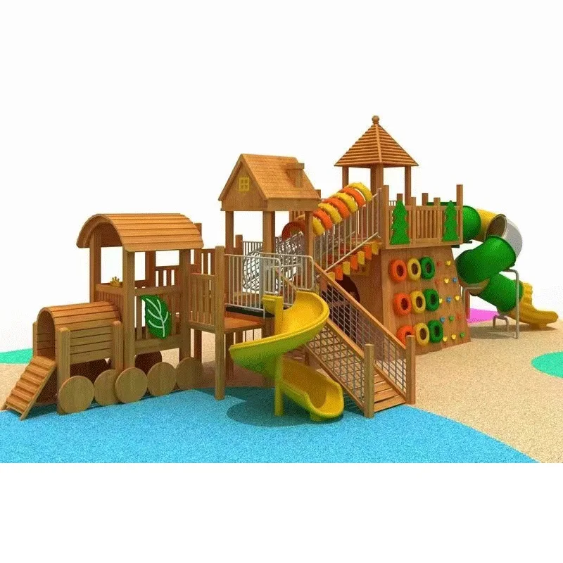 Plastic Slide and Wooden Kids  Houses Playhouse with outdoor playground Slide and Climbing swing Kids Wood Indoor  playground Sl