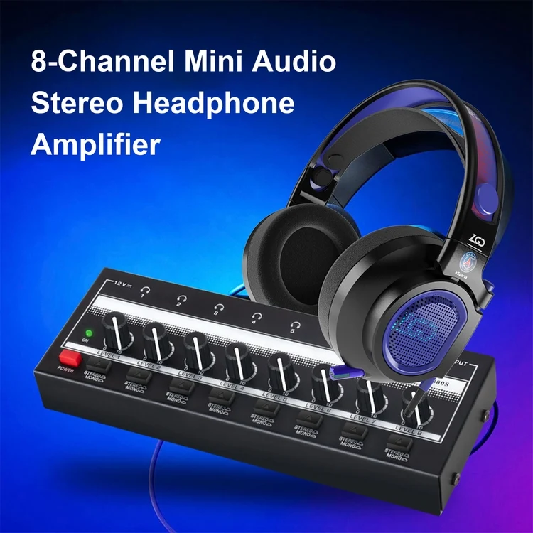 HA800S Headphone Amplifier 8 Channels Mono/Stereo Metal Stereo Headphone Amps Audio Amp