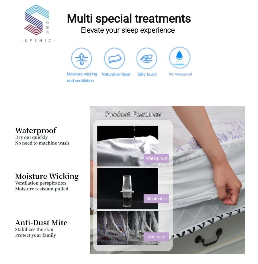 Spenic Stock Premium Bamboo Polyester Jacquard Bed Bug Fitted Sheet Pad Hypoallergenic Waterproof Bed Sheet Mattress Cover