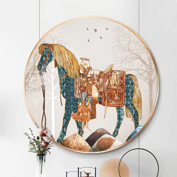 Factory supply light luxury elephant horse artwork crystal porcelain decor painting for home hotel