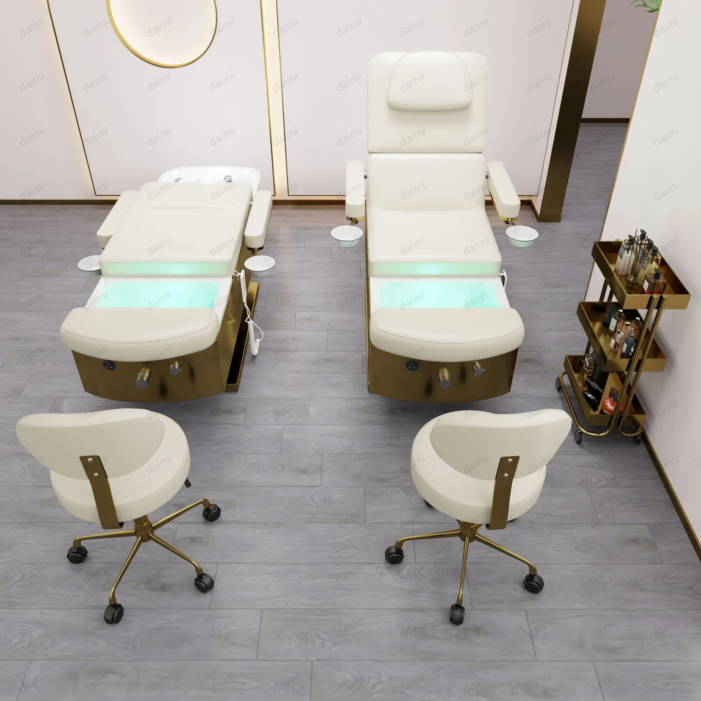 bowl bed spa heated hair washing massage Triple Function  head water therapy shampoo beauty facial pedicure bed station