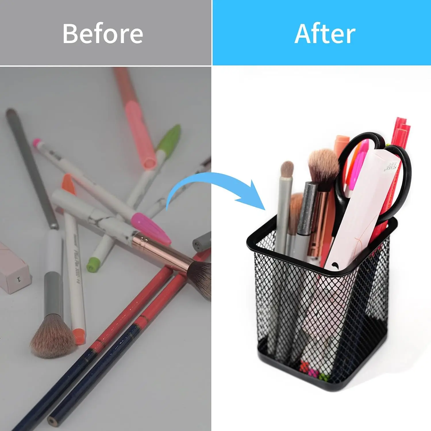 Black Square Metal Wire Mesh Pencil Cup Holder for Desk Organizer for Office Supplies