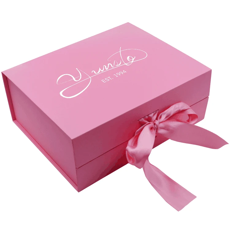 Hot Sale Jewelry Folding Pink Gift Wig Box with Bow Beauty Magnetic Box Cardboard Makeup Packaging for Nail Polish Face Serum