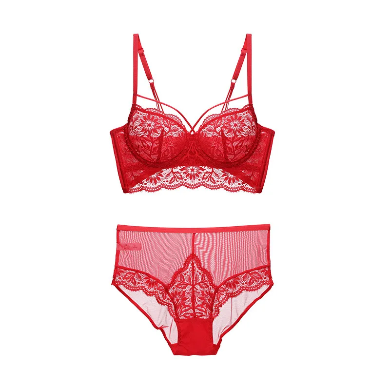 European and American Ultra Thin Transparent Bra And Panties Sexy Lace Ladies Underwear Bra Set