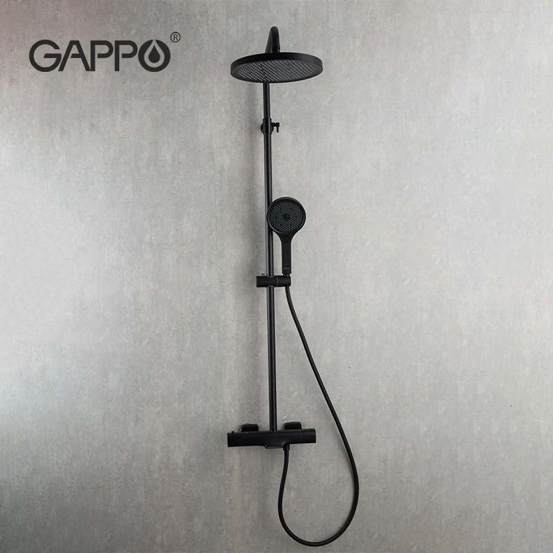 Gappo New Brass washroom shower set black thermostat full mixer bathroom sets shower G2495-76