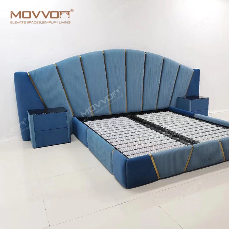 Luxury Italian High Headboard Genuine Leather Bed Queen King Size Arc Rainbow Design Double Bed Bedroom Furniture