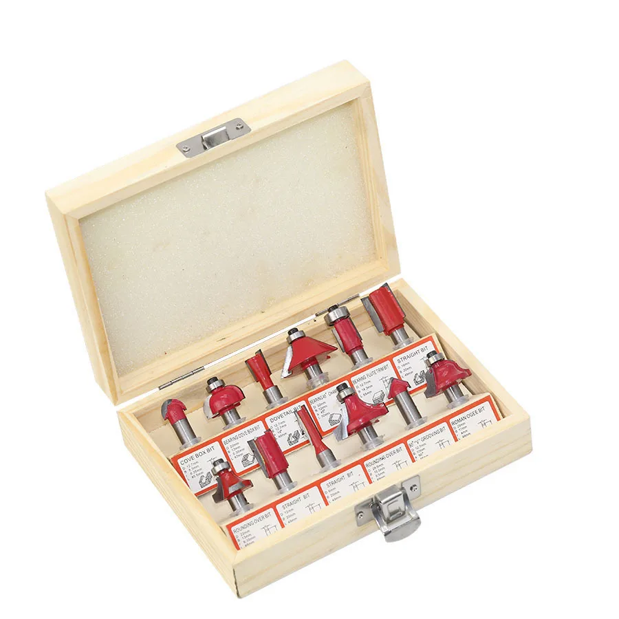 Alpha Dropshipping 12pcs cnc carbide router wood cutting bits set milling cutter for wood