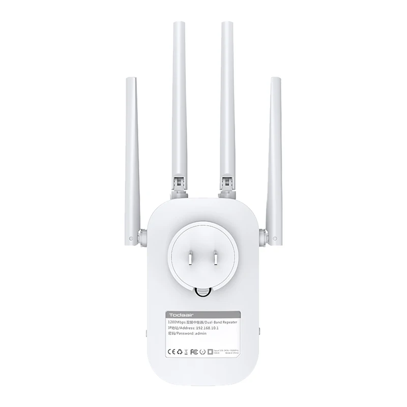 Factory price dual band 2.4G 5G 1200Mbps indoor tuya WiFi repeater AP with 4 antenna for WiFi booster