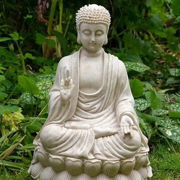 white natural marble buddha sitting on lotus statues