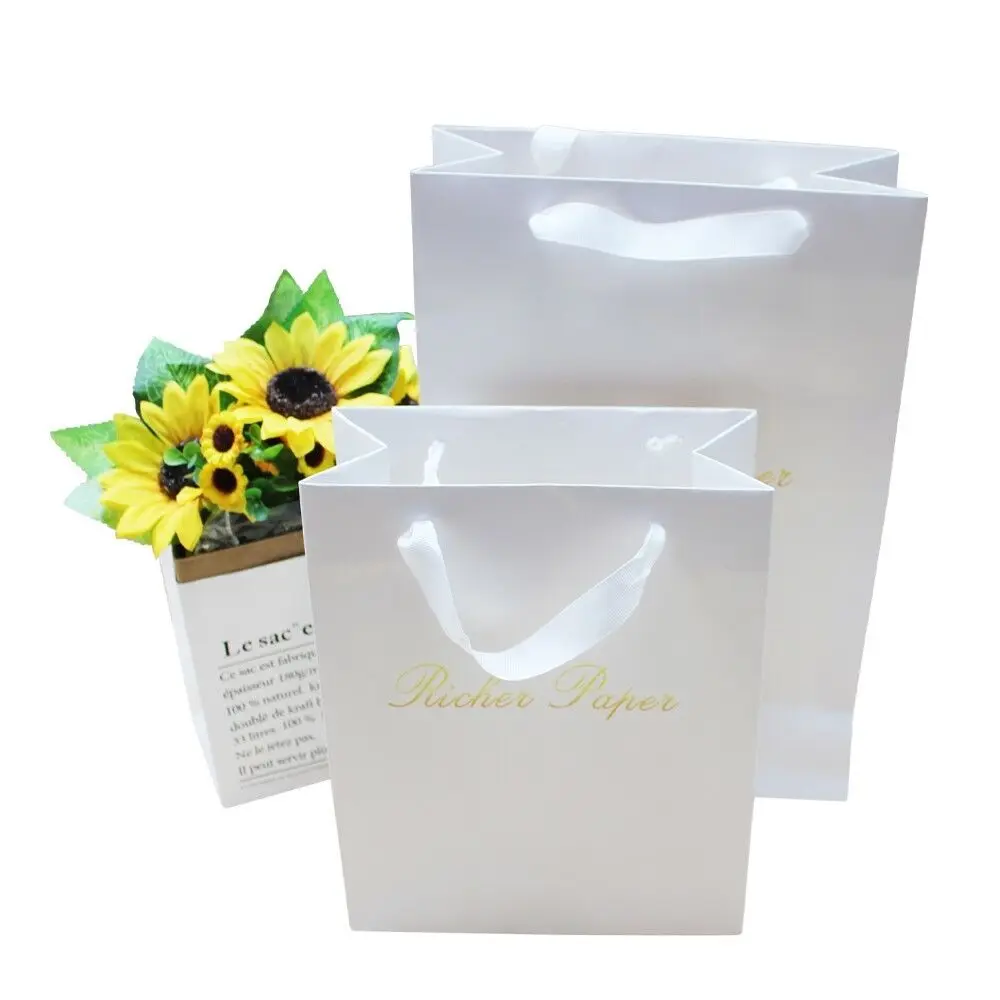Biodegradable White Kraft Paper Bag with Logo Print Premium Quality Gift Paper Bag