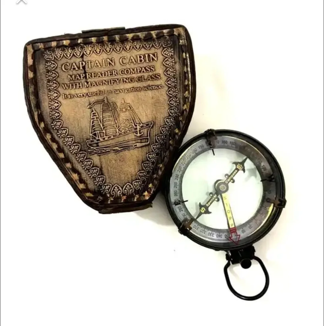 Antique 3-Inch Spencer Brass Compass Nautical Portable Guide Home Office Navigation Hiking Sports Vintage Table Top Decor
