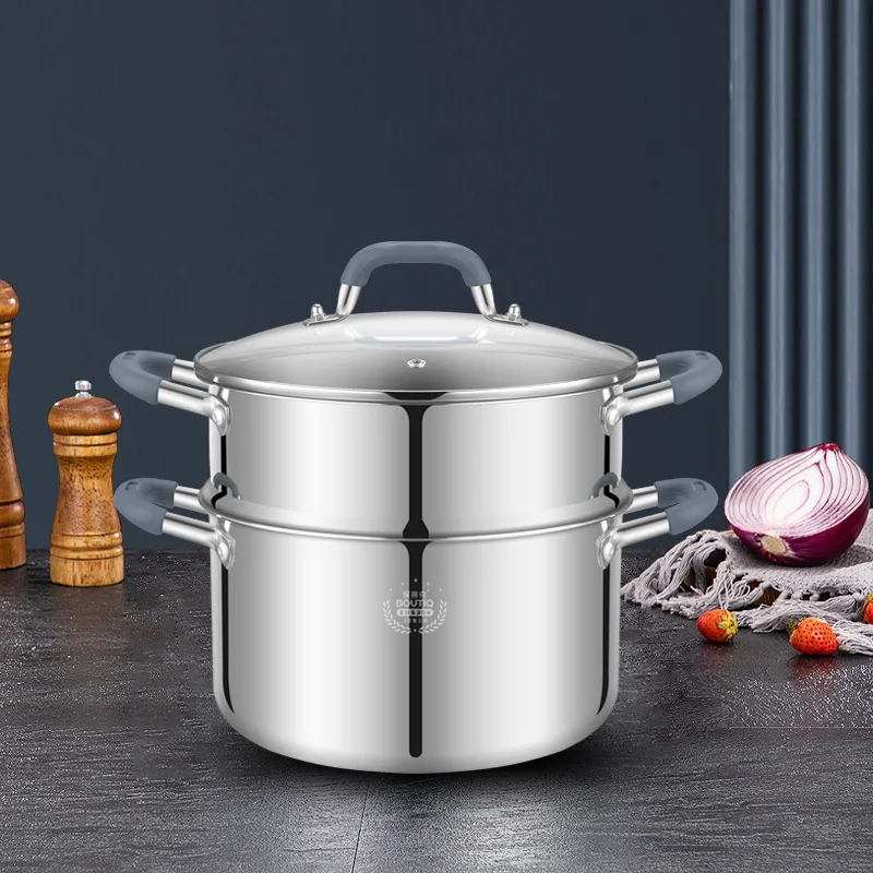 High Quality Noble type Composite steel Stockpot restaurant steamer cooking pots big size with lid Cookware set