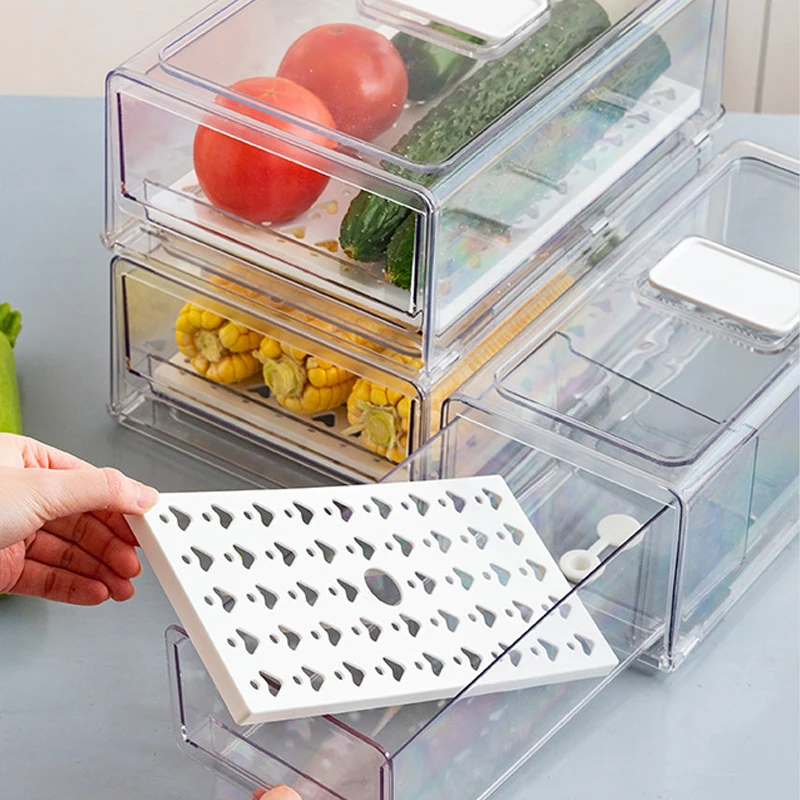 Pull-out Fridge Drawer Organizer Refrigerator Organizer Food Container with Handle Freely  for Kitchen Food Fruit or Vegetable