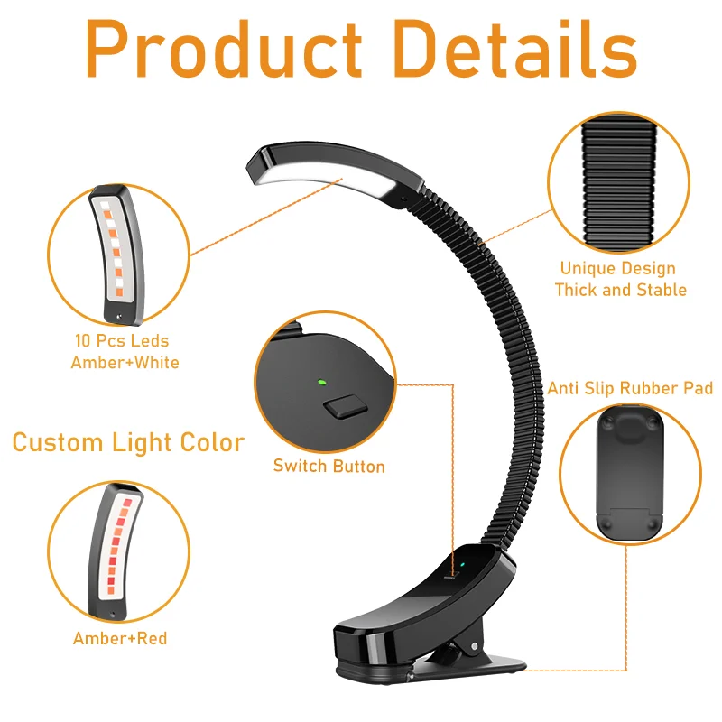 Eye Protection Stepless Dimmable Magnetic fixed  Smart USB book light for Night Reading lamp