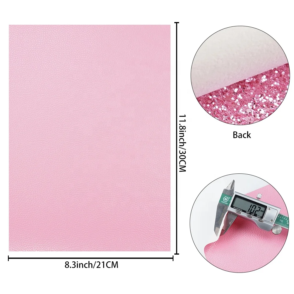 6pcs/set pink holographic chunky fine glitter vegan Faux Leather set A4 Sheets For DIY Bows Girl