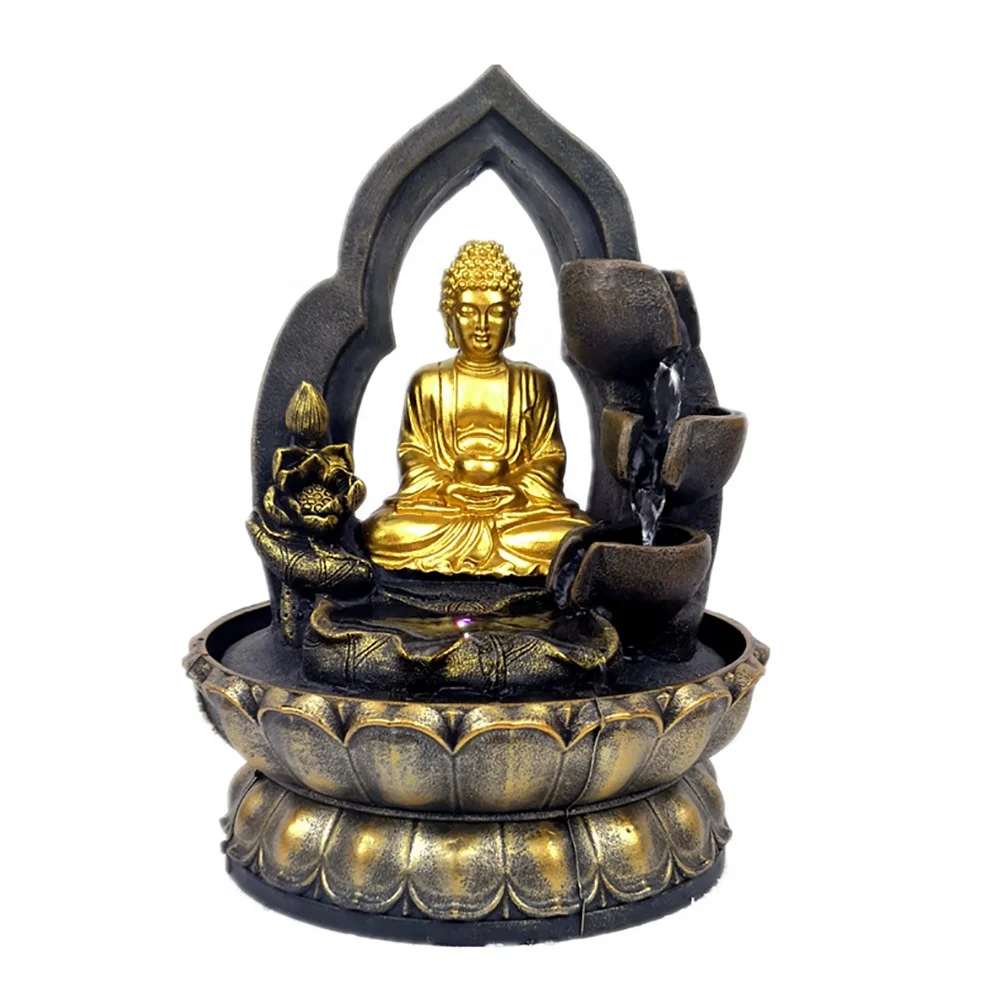 Домашний комнатный Настольный Декор budas Fengshui, полимерный фонтан Будды со светодиодной подсветкой