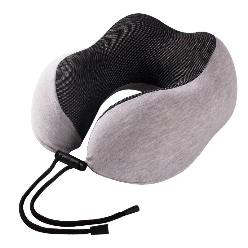 MU Custom logo knitted cotton neck pillow travel neck pillow u-shaped comfortable cervical travel car memory foam travel pillow