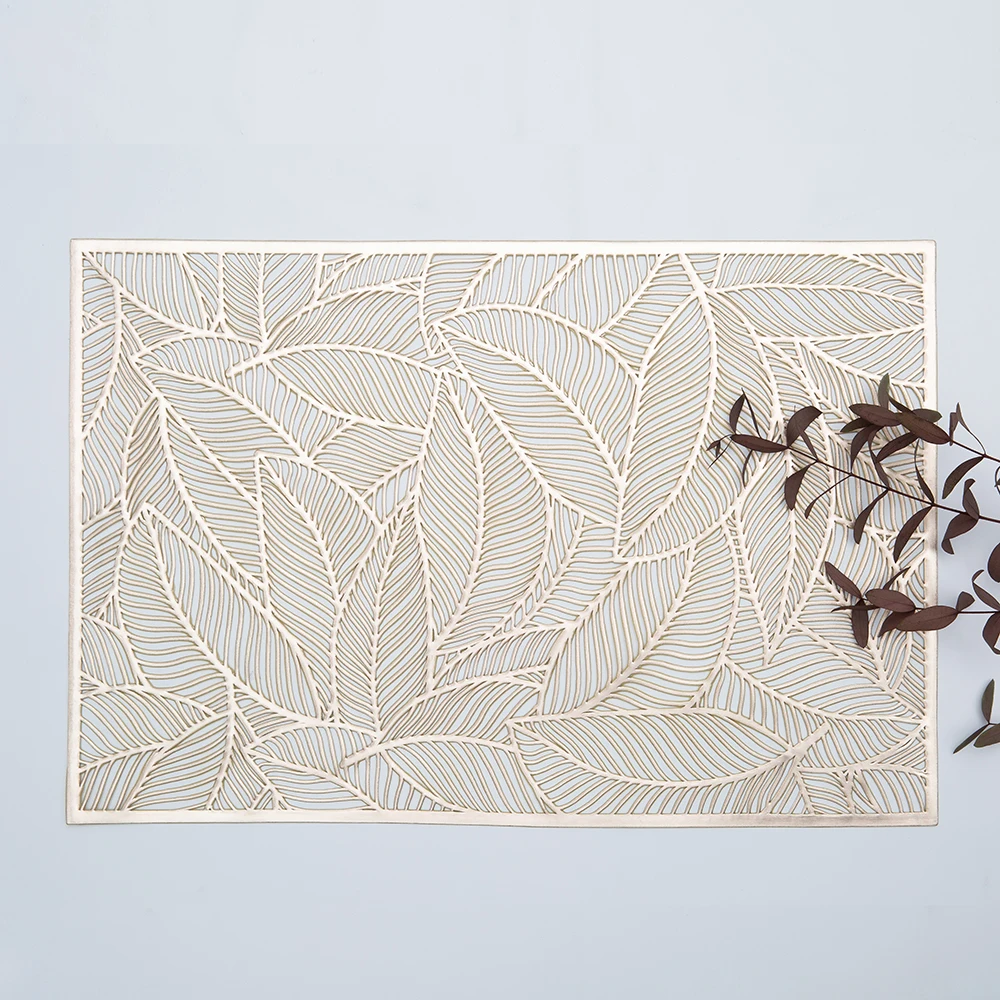 Оптовая продажа, роскошный золотистый коврик для стола с отверстиями под заказ, моющиеся коврики из ПВХ