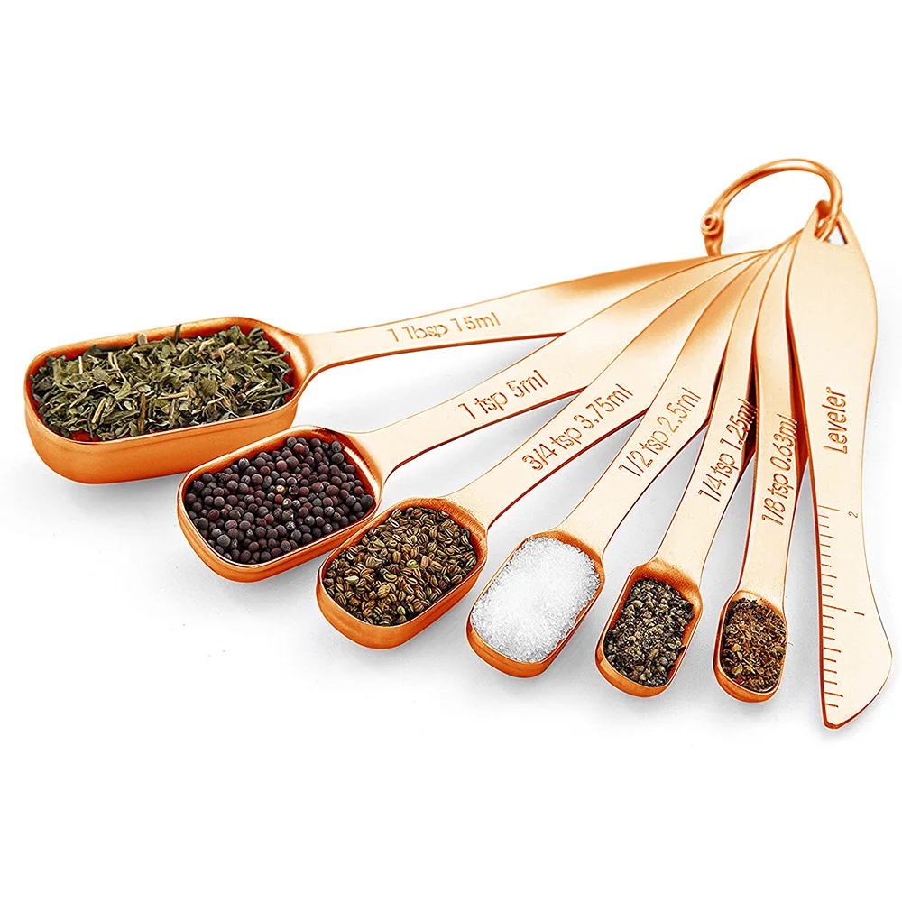 7pcs stainless steel rectangular rose gold measuring spoon