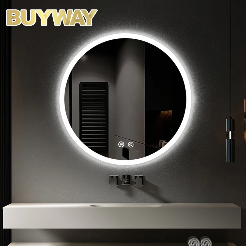 Apartment Hotel Anti-fogging Color Changing Brightness Adjustable Round Front Lights Illuminated Backlit LED Bathroom Mirror