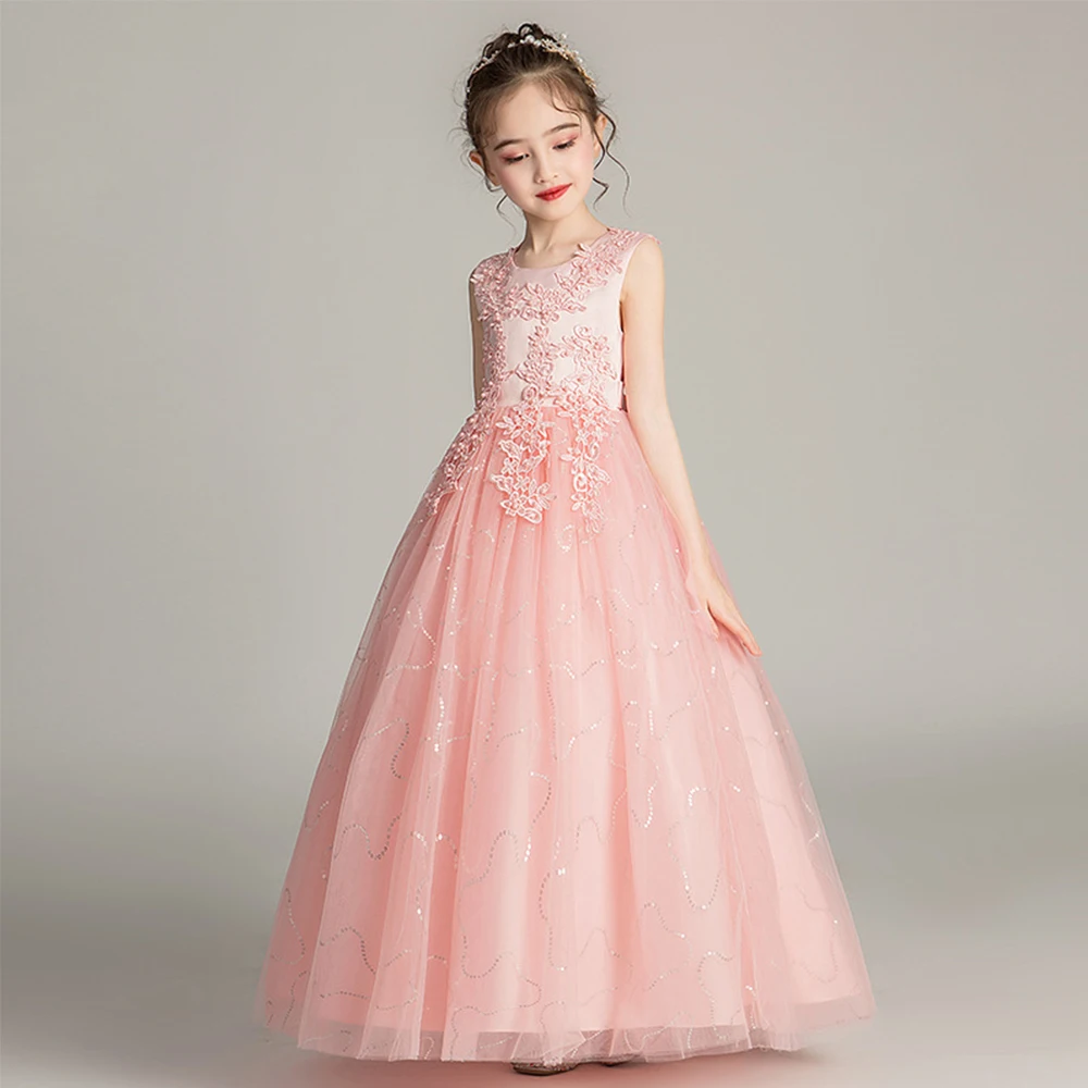 Princess Flower Girls Dresses Party Wedding High Quality Tulle 2022 New Custom Girl Embroidered Floor-length Short Sleeve Modern