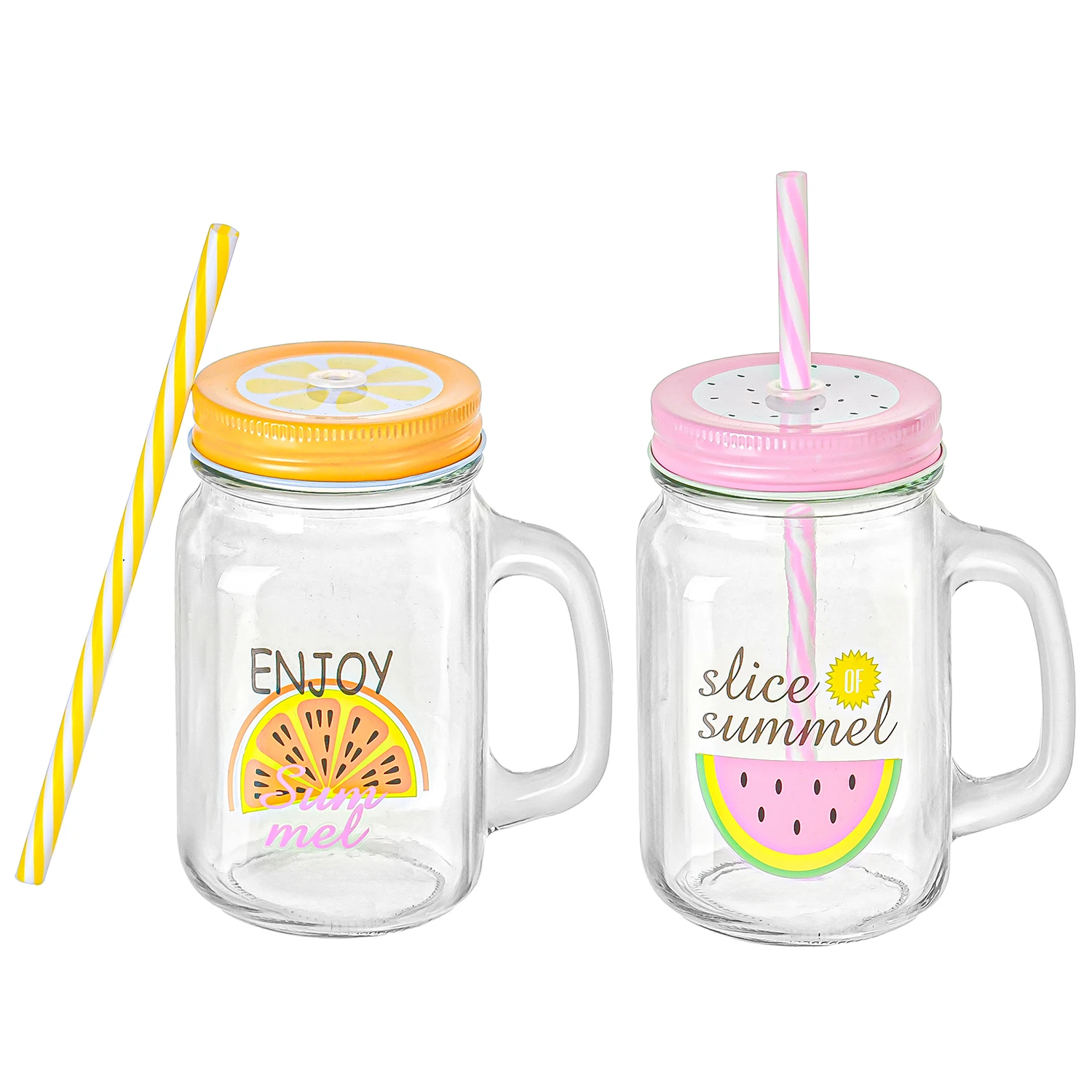 The New Listing 500ml Handle Glass Coffee Mugs Square Glass Mason Jars With Straw And Lid