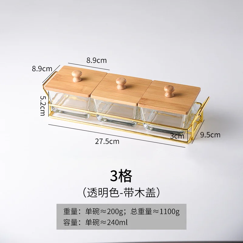 Deluxe Glass Plate Dried Fruit Multi Compartment Food Tray Crystal Glass Tray Set Fruit Tray Nut Candy Snack Bowl