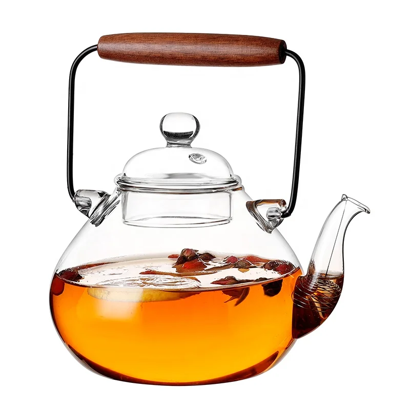 950ml long handle minimalist heat resistant high borosilicate glass tea pot glass tea set with infuser