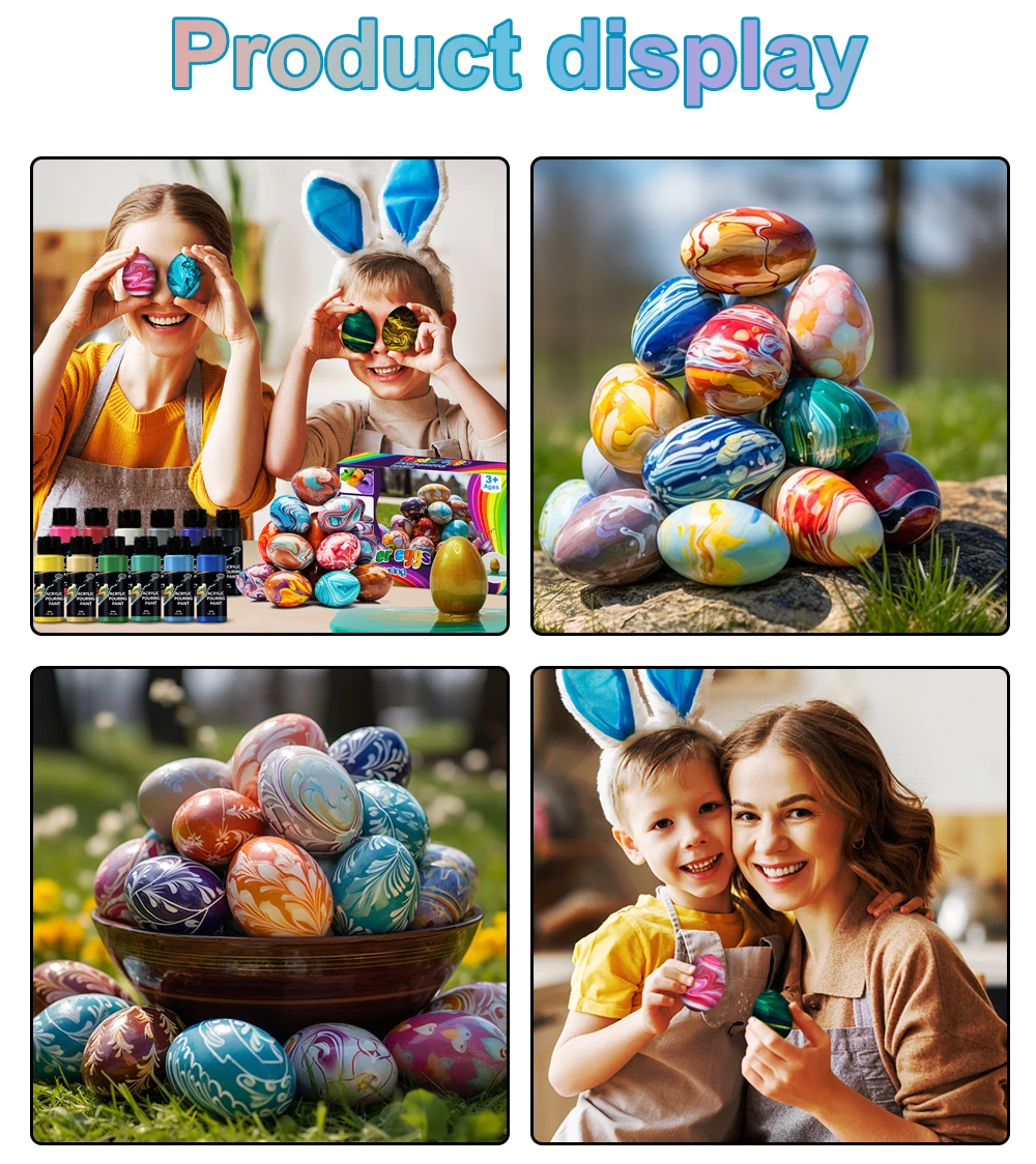 KHY DIY Easter Egg Fluid Acryl Paints Professional Non-toxic Pre Mixed For Pouring And Acrylic Pour Easter Egg Paint Set