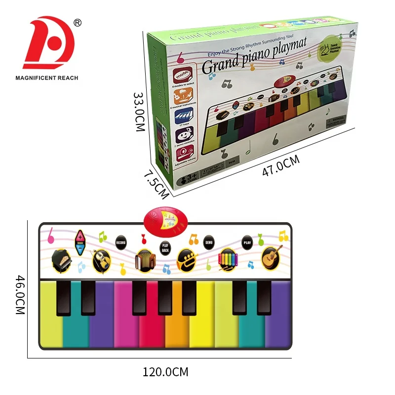 HUADA Rainbow Colors Toddlers Sensory Indoor Floor Activity Electronic Music Keyboard Toys Baby Piano Musical Dance Mat For Kids