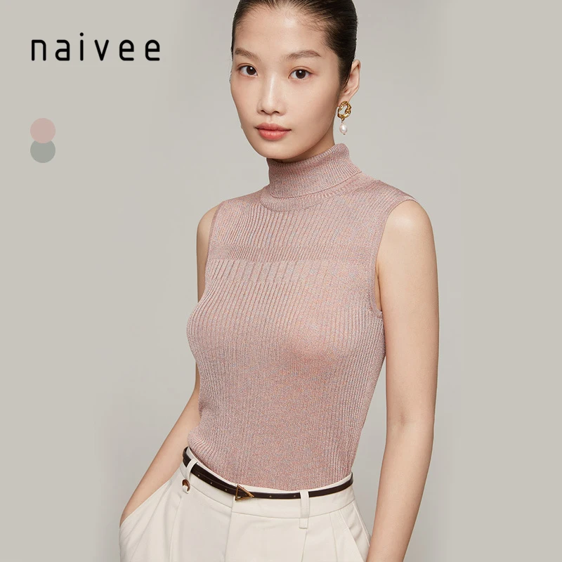
naivee spring series quality strechy sheered turtle neck ladies knitted sweater vest for women ladies vest 
